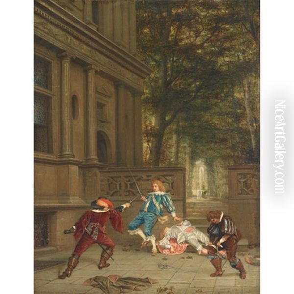 The Duel Oil Painting by Cesare Auguste Detti