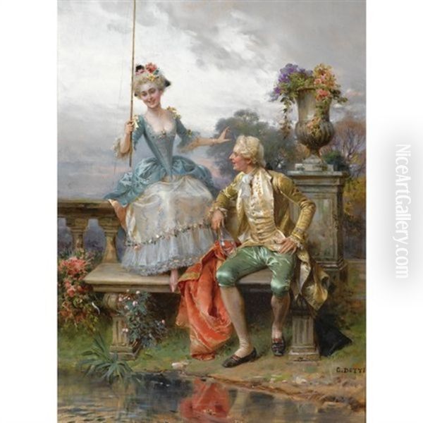 Angling For A Good Catch Oil Painting by Cesare Auguste Detti