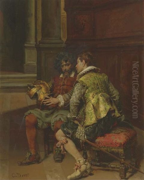 The Conversation Oil Painting by Cesare Auguste Detti