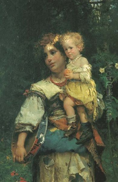 Mother And Child Oil Painting by Cesare Auguste Detti