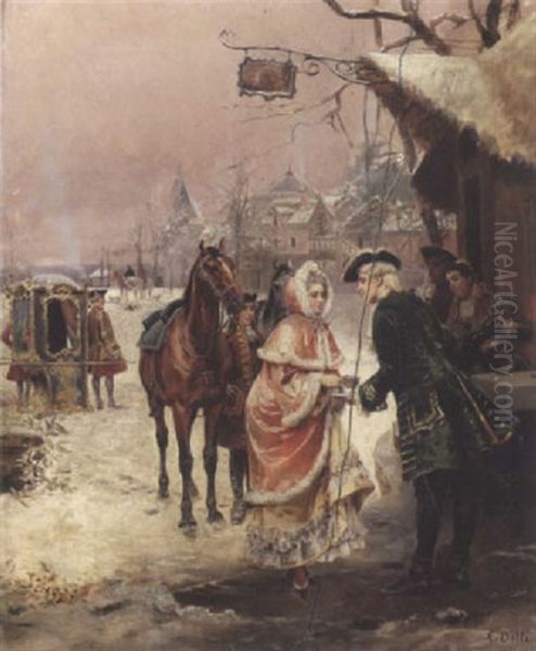 Winter Refreshment Oil Painting by Cesare Auguste Detti