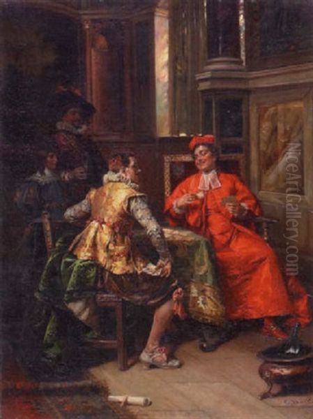 The Card Game Oil Painting by Cesare Auguste Detti