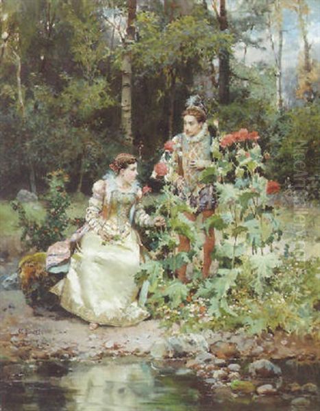 In The Garden Oil Painting by Cesare Auguste Detti