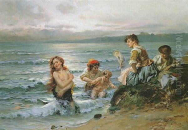 La Baignade Oil Painting by Cesare Auguste Detti