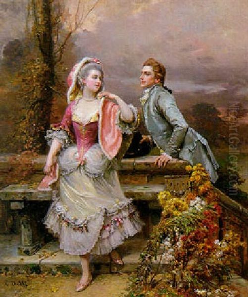 Lovers In A Garden Oil Painting by Cesare Auguste Detti