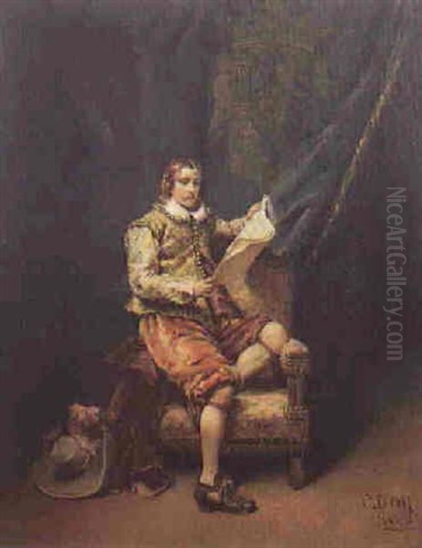 Chevalier Reading Music Oil Painting by Cesare Auguste Detti