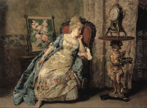 Waiting For Her Love Oil Painting by Cesare Auguste Detti