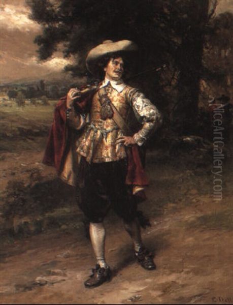 A Cavalier Oil Painting by Cesare Auguste Detti