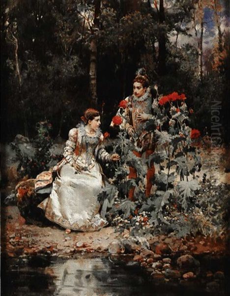 In The Garden Oil Painting by Cesare Auguste Detti