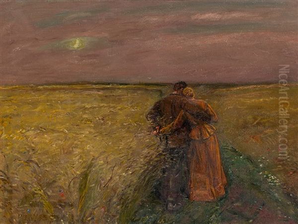 Couple In Landscape Oil Painting by Ludwig Julius Christian Dettmann