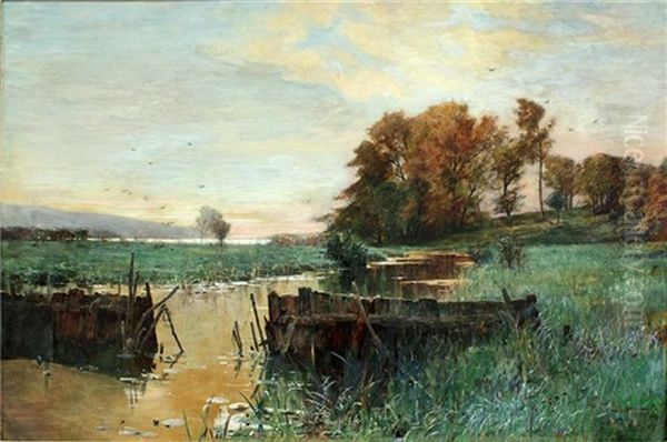 Herbstliche Havellandschaft Oil Painting by Ludwig Julius Christian Dettmann