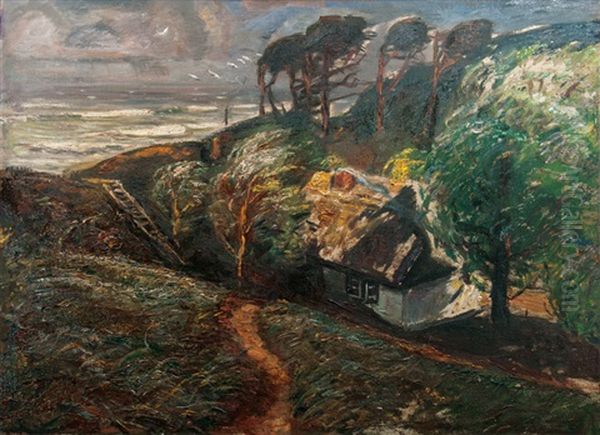 Autumnal Storm At The Courland Spit Oil Painting by Ludwig Julius Christian Dettmann