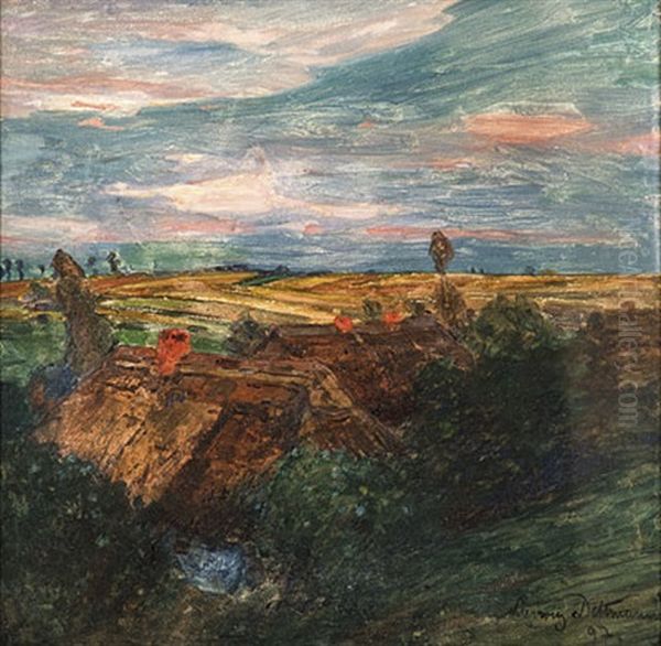 Abendwolken Uber Dem Dorf Oil Painting by Ludwig Julius Christian Dettmann