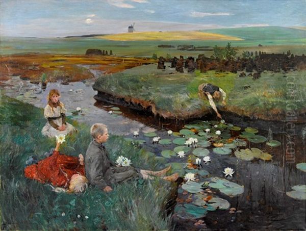 Bei Den Wasserrosen Im Moor Oil Painting by Ludwig Julius Christian Dettmann