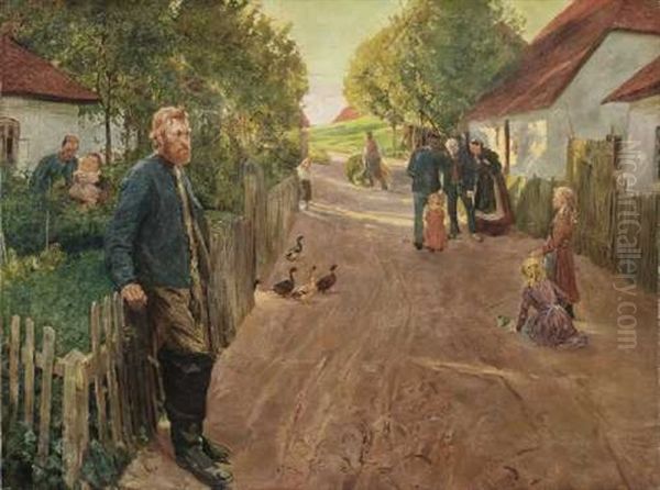 Dorfliche Szene Oil Painting by Ludwig Julius Christian Dettmann