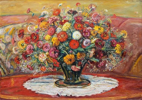 Large Bouquet Of Summer Flowers Oil Painting by Ludwig Julius Christian Dettmann