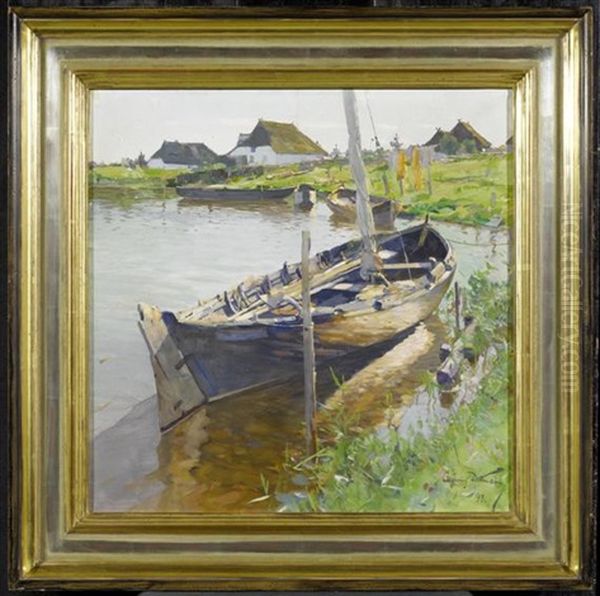 Boote Am Ufer Oil Painting by Ludwig Julius Christian Dettmann