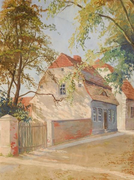 Houses In Leba Oil Painting by Ludwig Julius Christian Dettmann