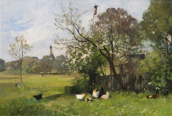 Outside The Village Oil Painting by Heinrich Deuchert