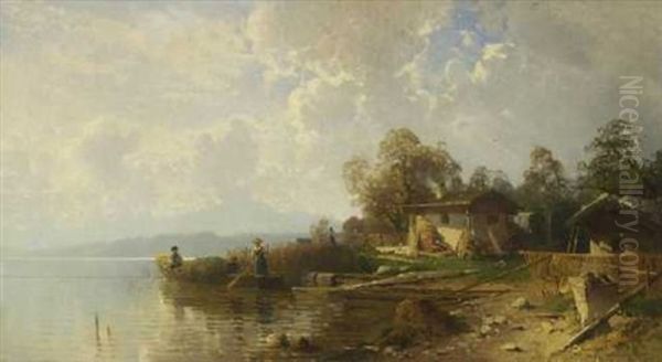 Seeufer Mit Fischerhausern Oil Painting by Heinrich Deuchert