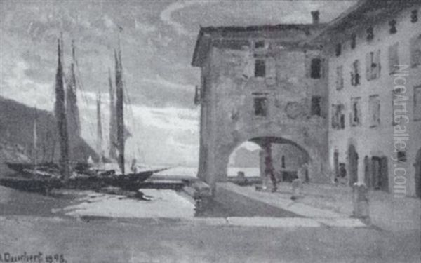 Hafen Von Riva Am Mittag Oil Painting by Heinrich Deuchert