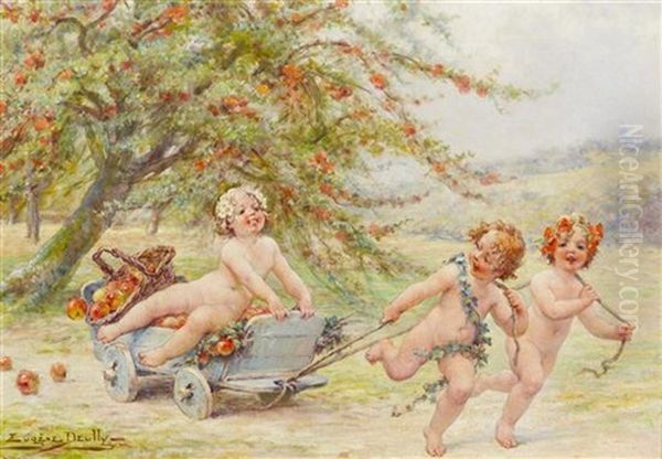 Putti In The Orchard Oil Painting by Eugene Auguste Francois Deully