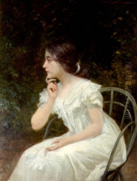 Jeune Fille A La Robe Blanche Assise Dans Un Sous-bois Oil Painting by Eugene Auguste Francois Deully