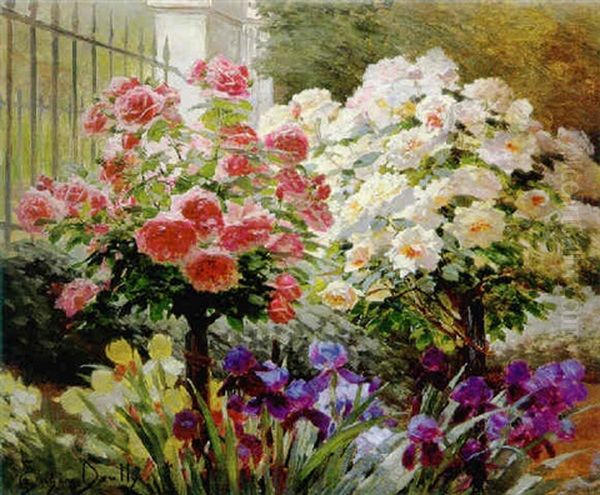 Garden Flowers Oil Painting by Eugene Auguste Francois Deully