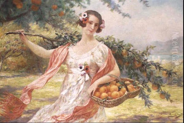 La Cueillette Des Oranges Oil Painting by Eugene Auguste Francois Deully