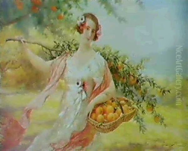 La Femme Aux Oranges Oil Painting by Eugene Auguste Francois Deully