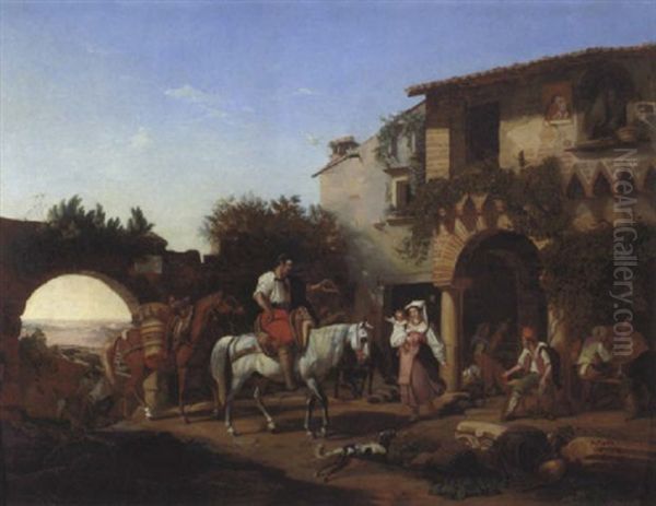 Heimkehrender Reiter Auf Dem Italienischen Gutshof Oil Painting by Ludwig Deurer