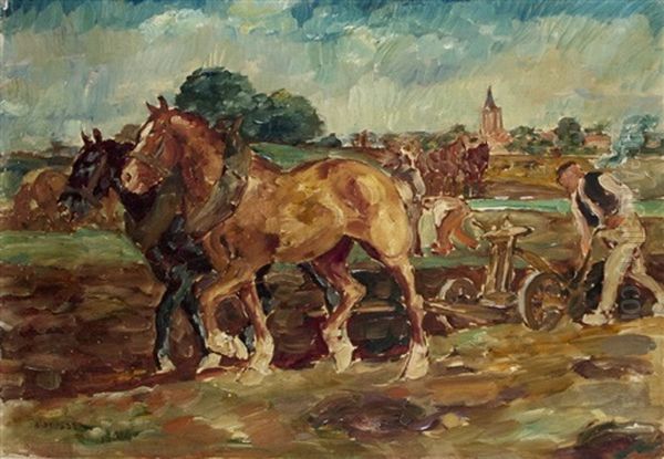 On The Field Oil Painting by August Deusser