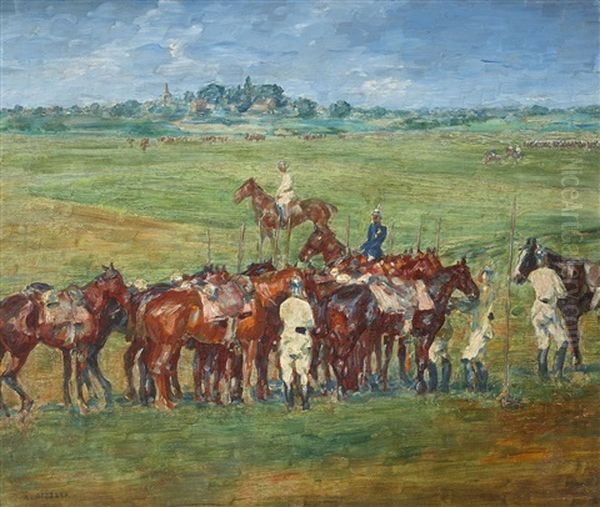 Wide Landscape With Cavalry Training Oil Painting by August Deusser