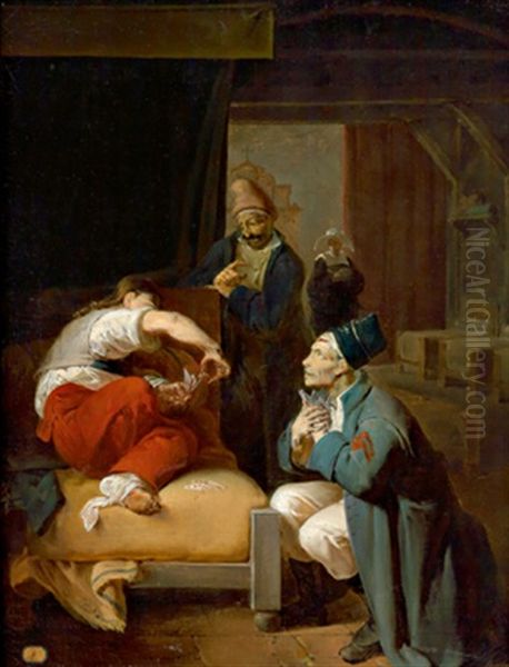 Das Kartenspiel Im Militarhospital Oil Painting by Francois-Joseph Deutsch