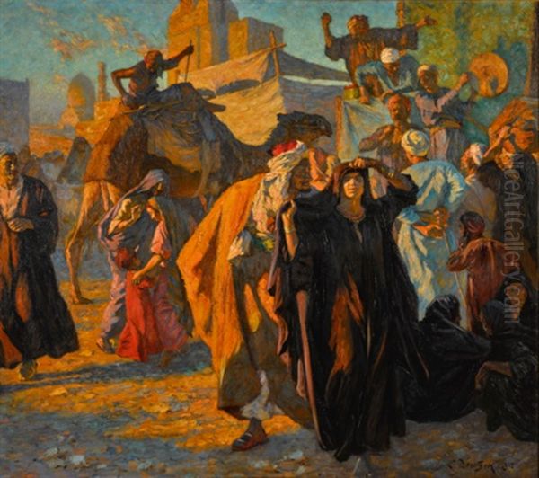 A Street Celebration In Cairo Oil Painting by Ludwig Deutsch