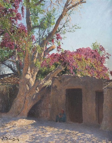 Egyptien Sous Un Bougainvillier Oil Painting by Ludwig Deutsch