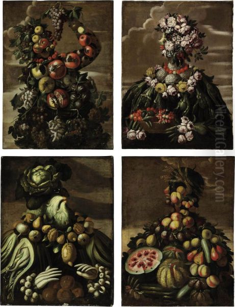 Four Anthropomorphic Figures: An Allegory Of The Four Seasons Oil Painting by Giuseppe Arcimboldo