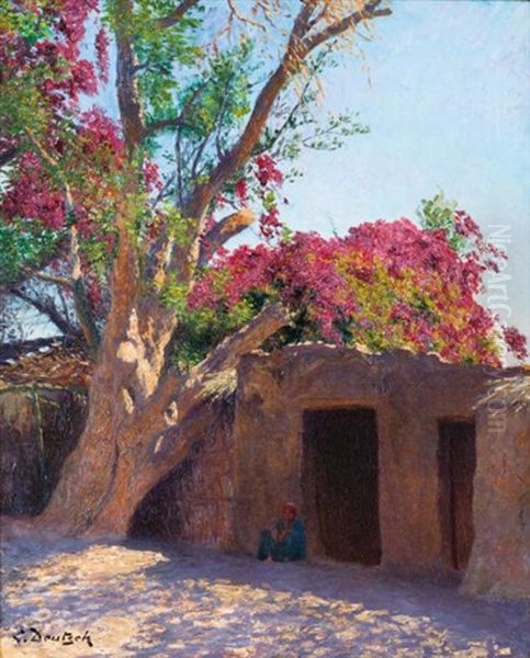 Jeune Egyptien A L'ombre D'un Bougainvillier Oil Painting by Ludwig Deutsch