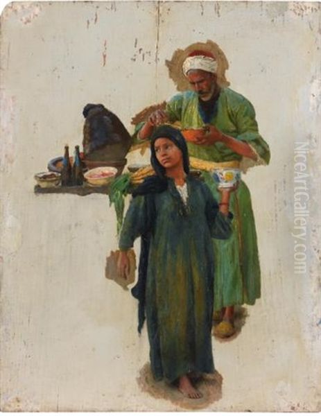 Etude D'homme Et De Jeune Fille Tenant Un Bol (study) Oil Painting by Ludwig Deutsch