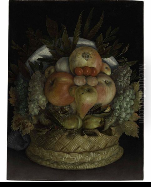 A Reversible Anthropomorphic Portrait Of A Man Composed Of Fruit Oil Painting by Giuseppe Arcimboldo