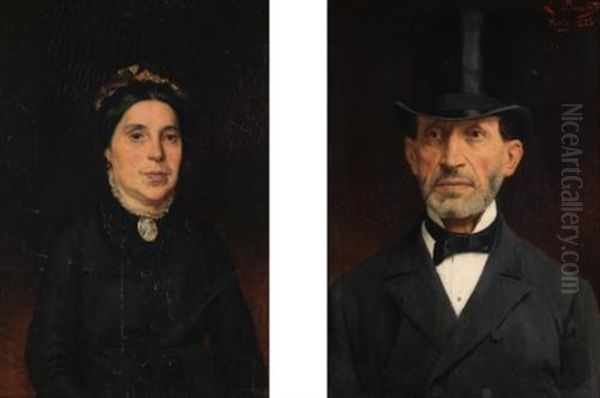 Portrait Of Ignaz Deutsch (+ Portrait Of His Wife; Pair) Oil Painting by Ludwig Deutsch