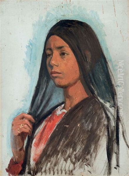 Portrait De Jeune Femme Au Voile Noir Oil Painting by Ludwig Deutsch