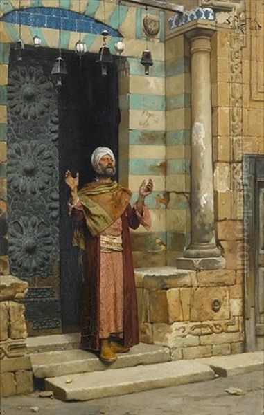 At The Door Of The Mosque Oil Painting by Ludwig Deutsch