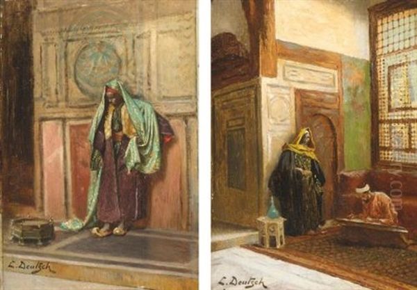 Le Gardien Du Serail (+ Ecrivain Dans La Mosquee; Pair) Oil Painting by Ludwig Deutsch