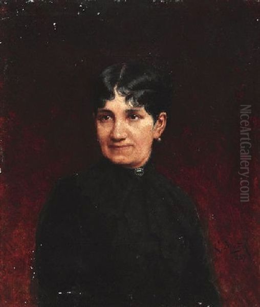 Portrat Einer Jungen Dame In Schwarzem Kleid Oil Painting by Ludwig Deutsch