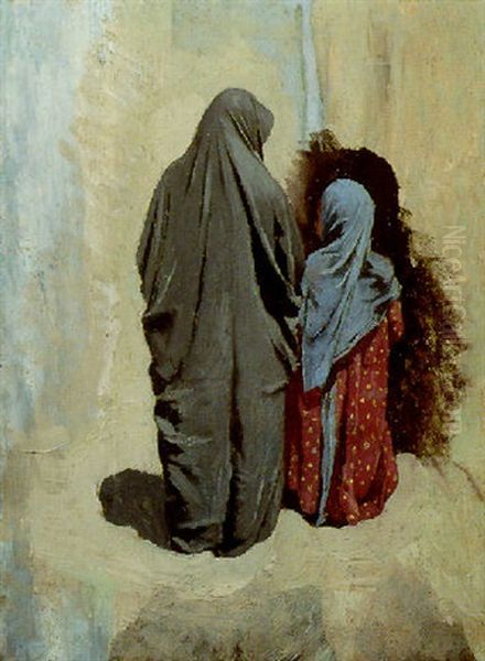 Femme Et Enfant Vus De Dos Oil Painting by Ludwig Deutsch