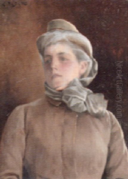 Portrait De Femme Au Chapeau Oil Painting by Ludwig Deutsch