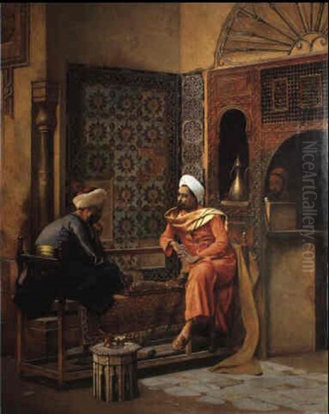 Arab Chess Players Oil Painting by Ludwig Deutsch