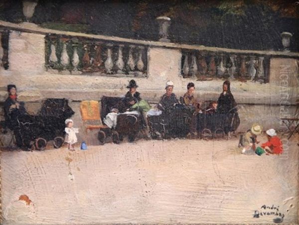 Bonnes Et Enfants Au Jardin Du Luxembourg Oil Painting by Andre Devambez