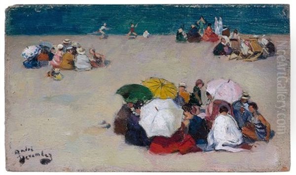 Plage Animee De Personnages Oil Painting by Andre Devambez